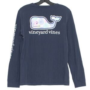 Vineyard Vines Mens Shirt Long Sleeve Tee Whale Spell Out Casual Blue Medium